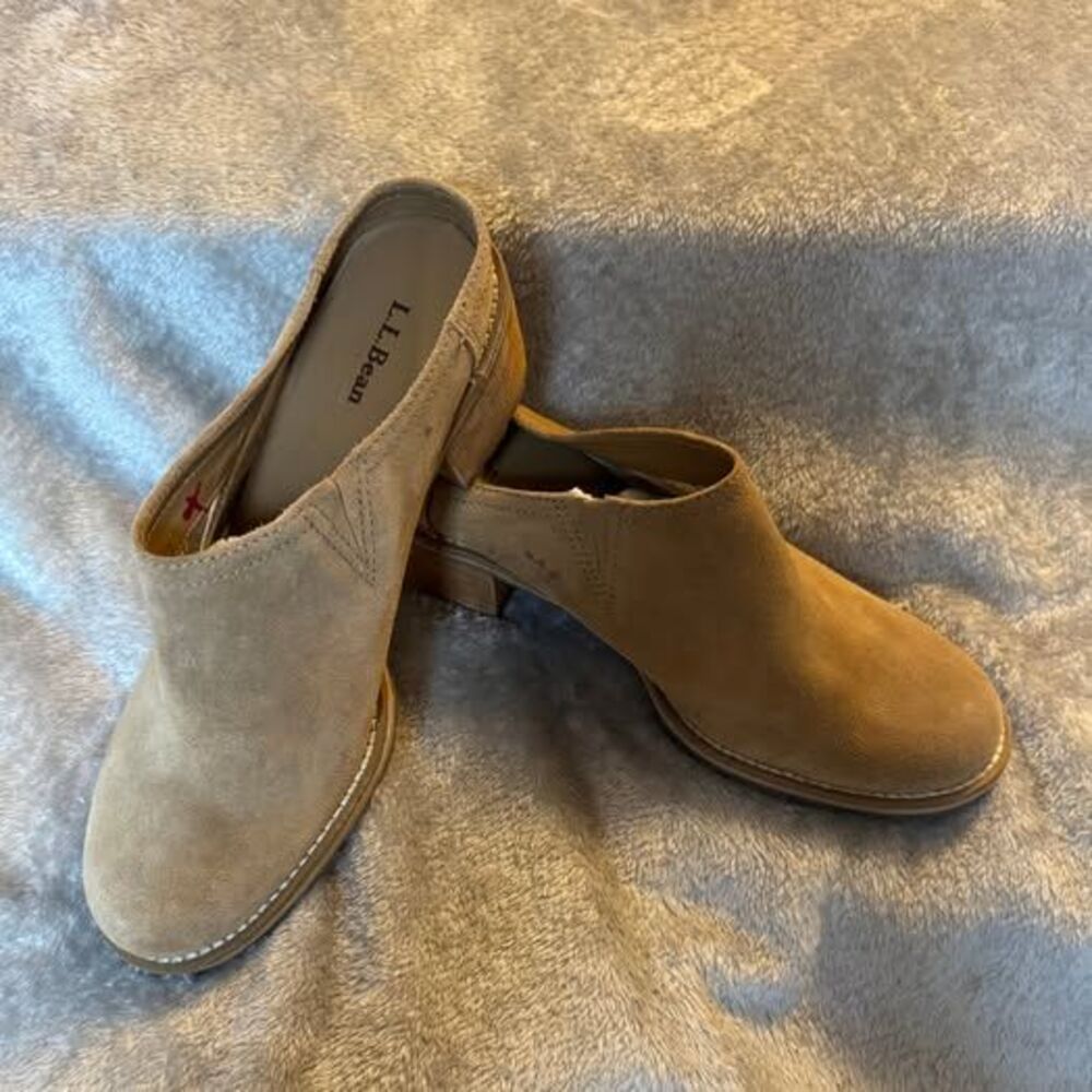 LL Bean Women's sz 9 Deerfield Mule CLOG Slip-On Shoes Suede Tan